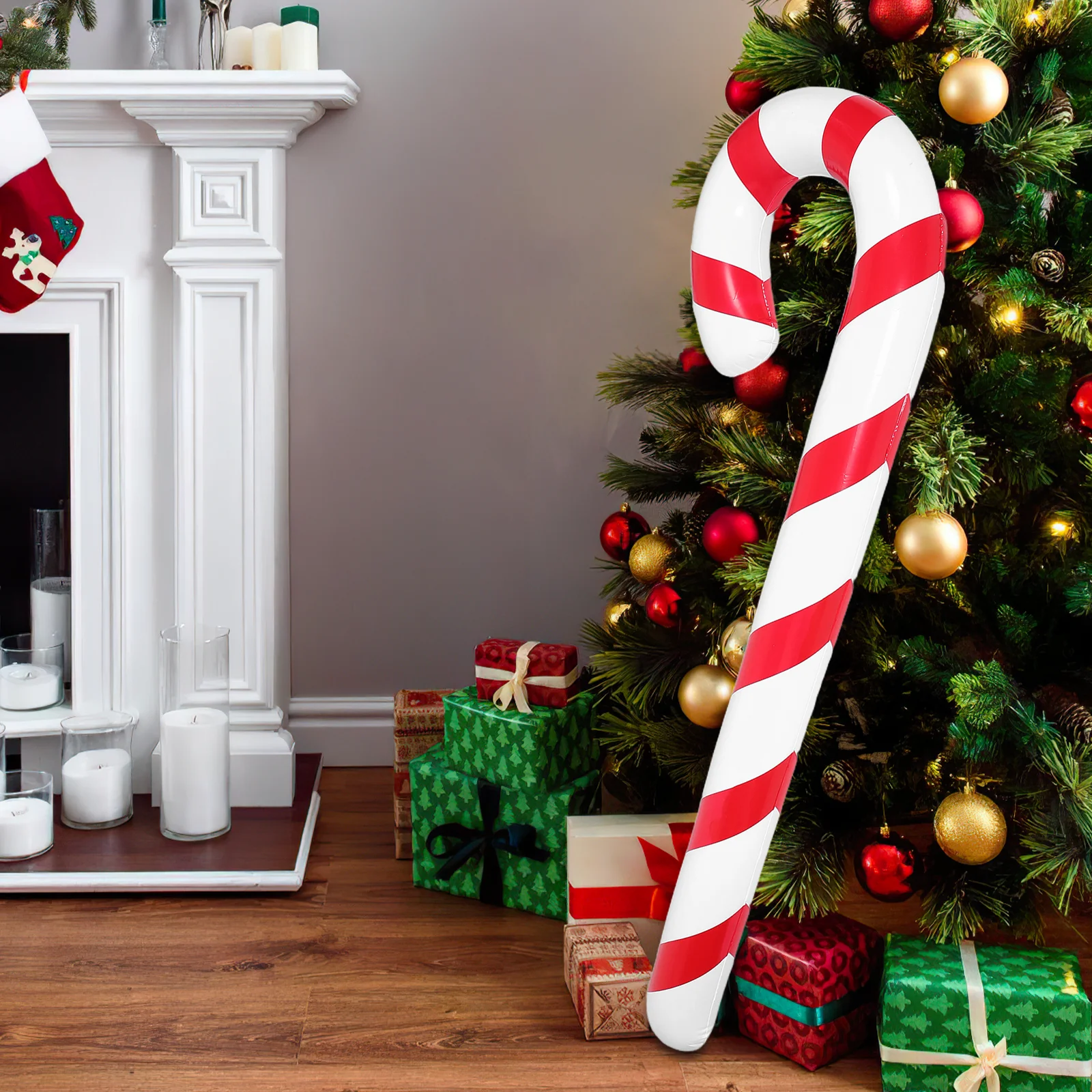 

Jumbo Inflatable Candy Cane Christmas Decoration for Outdoor Indoor Holiday Celebrations Party Pool Floats Eye Catching Design