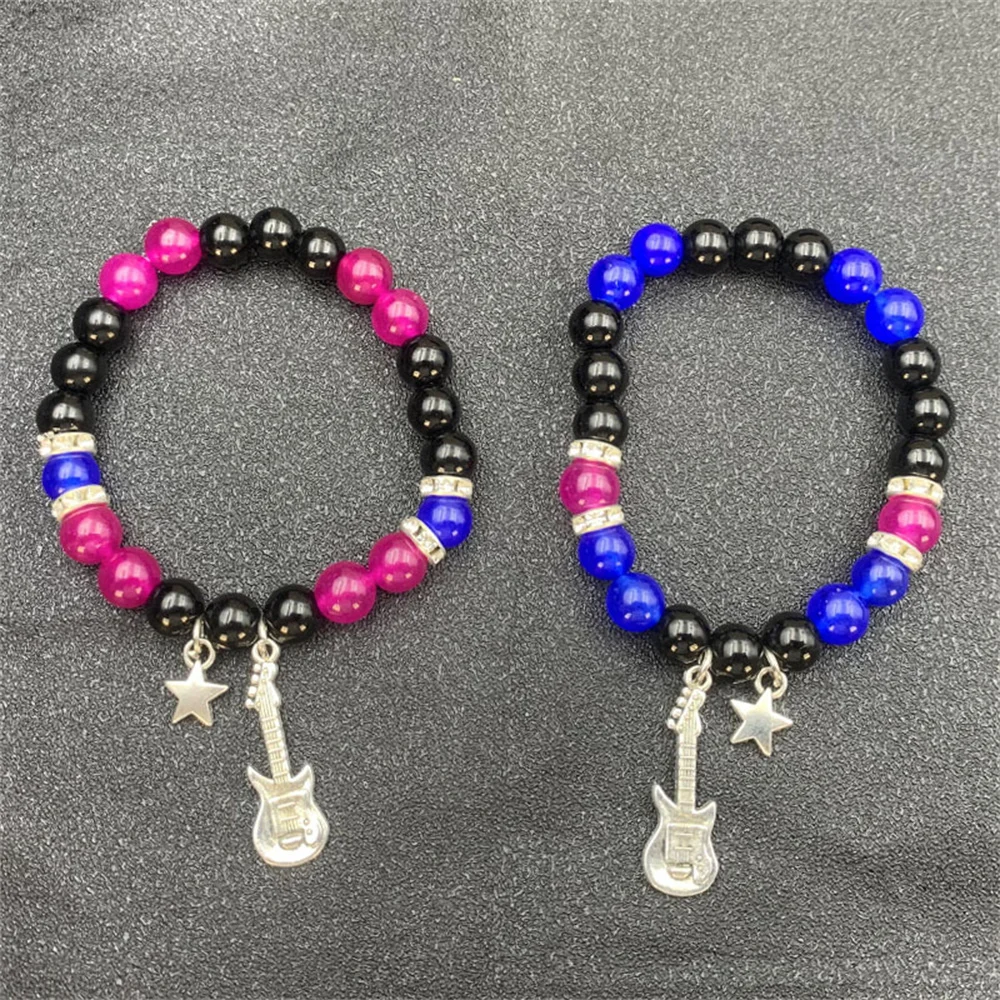 2Pcs Fashion Couple Beads Guitar Bracelet Tv Girl Matching Bracelets Who Really Cares Album Inspired Bracelets Party Accessory