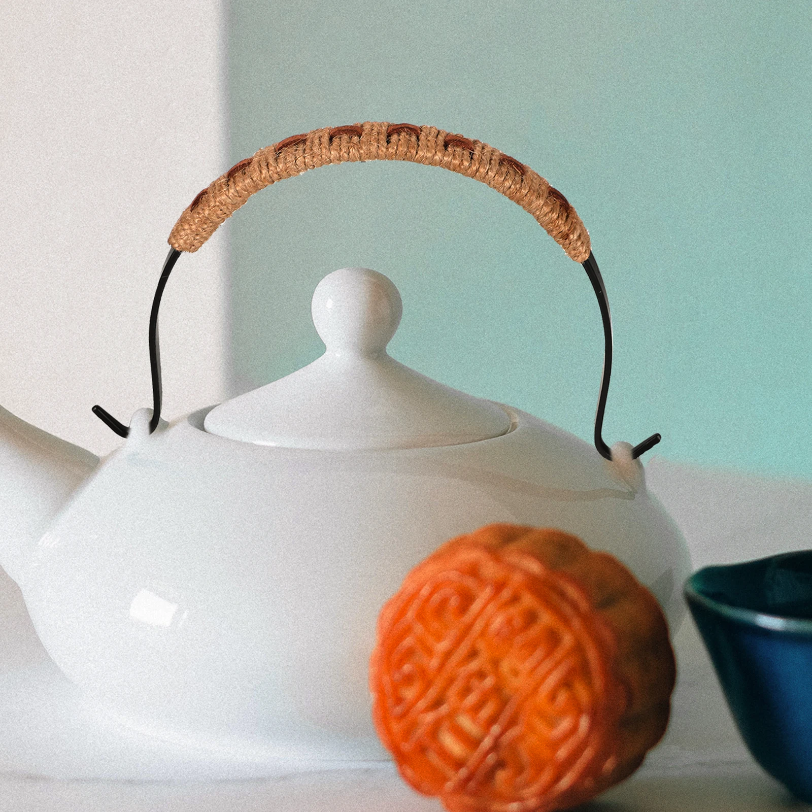 

Teapot Handle 11CM Woven Rope Ergonomic Kettle Grip Anti Burn Iron Retro Teapot Accessories Kitchen Bar Daily Use