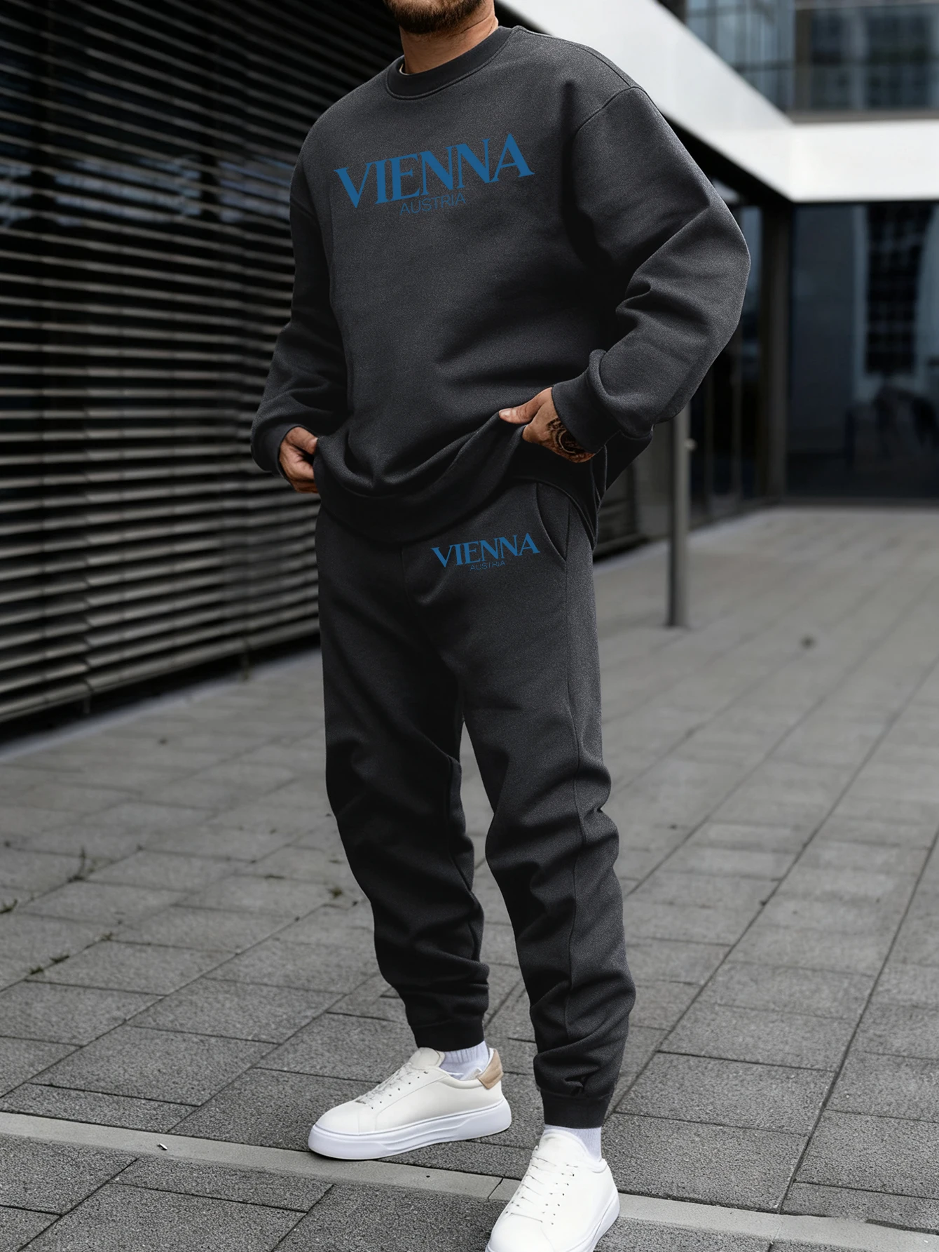 

Vienna Austria Letter Print Man Classic Warm Pullover Comfy Fleece Sweatshirt Set Autumn O-Neck Sweatpant Casual Soft Sportpants