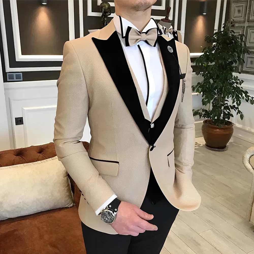 Men's Suit Wedding Groom Tuxedo 3-piece Set Multiple Color Options Customized XS-5XL Elegant Men's Suit