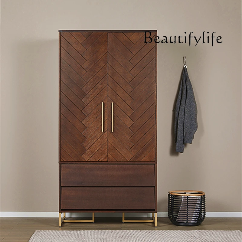 

Nordic Vertical Hinged Door Modern Minimalist Solid Wood Bedroom Small Apartment Wardrobe Home Locker