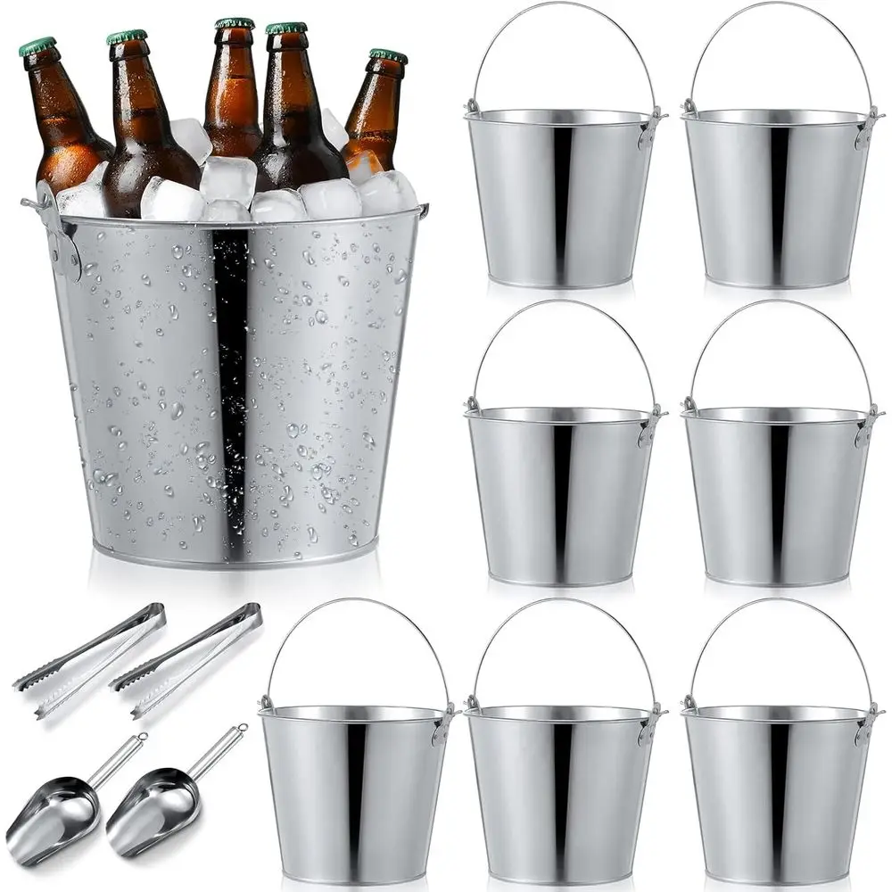 

18-Piece 10L Large Metal Bucket Set with 14 Galvanized Ice Buckets, 2 Shovels, 2 Tongs for Summer Pool Parties and Weddings