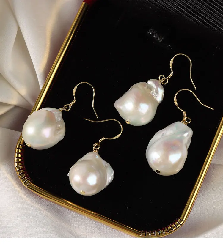 

Wholesale Large Baroque Freshwater Pearl Earring with 14K Gold Ear Hook