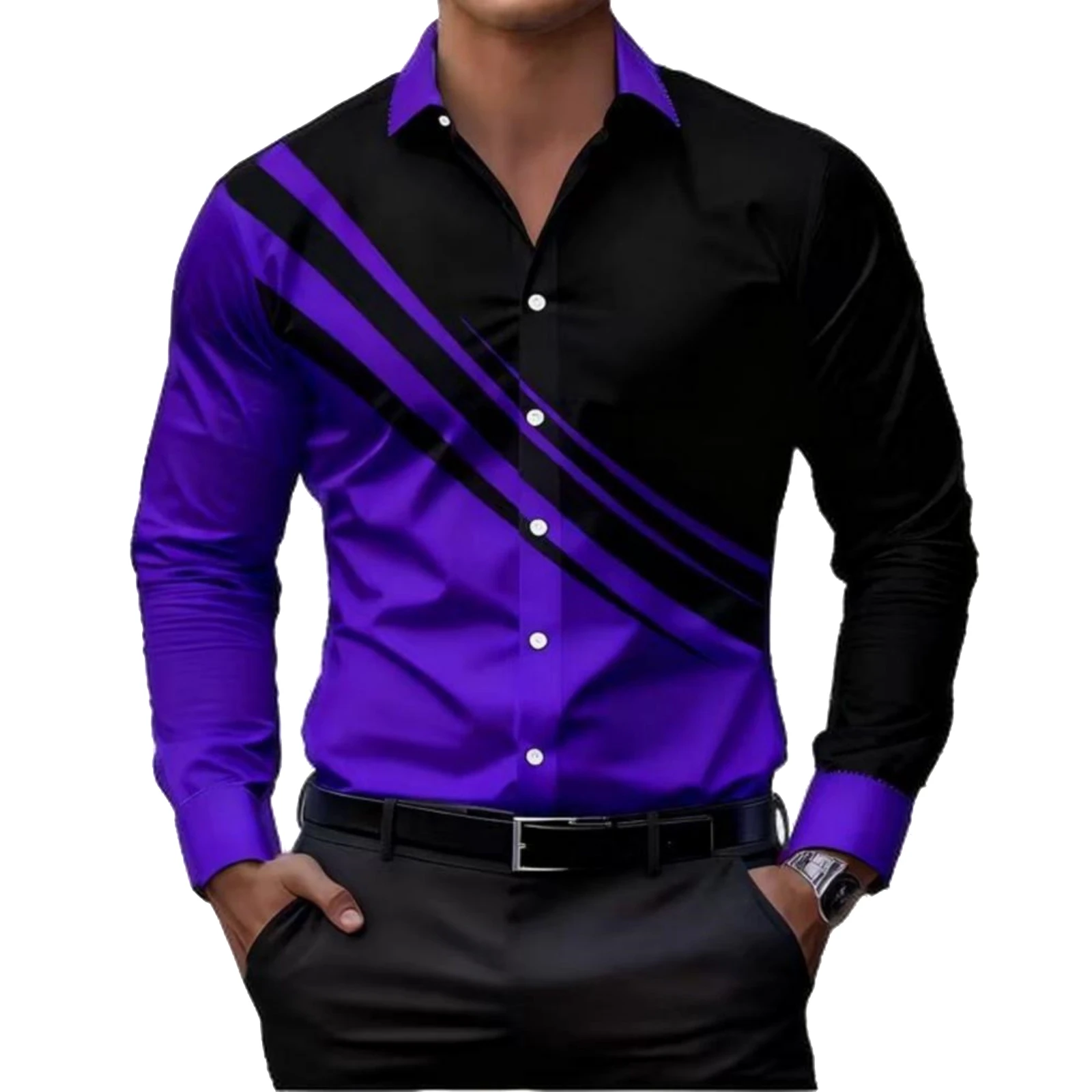 

Однобортная рубашка с воротником, деловая повседневная рубашка с цветными блоками, весенне-осенняя мужская рубашка с длинными рукавами