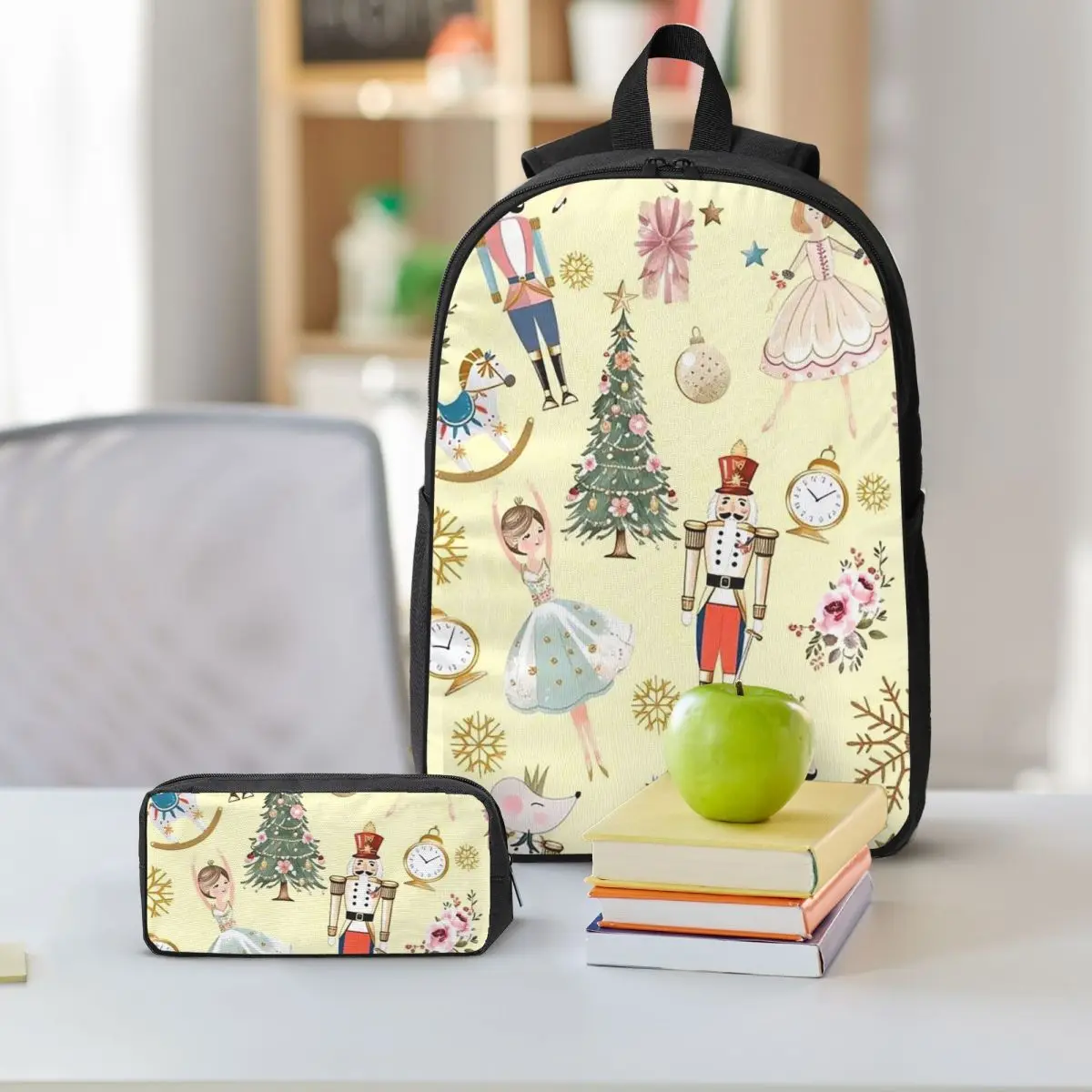 Elegant Nutcracker Ballet And Soldier Backpack Boys Girls BookBag School Bag Shoulder Bags 3ps Insulated Lunch Bag Pencil Case