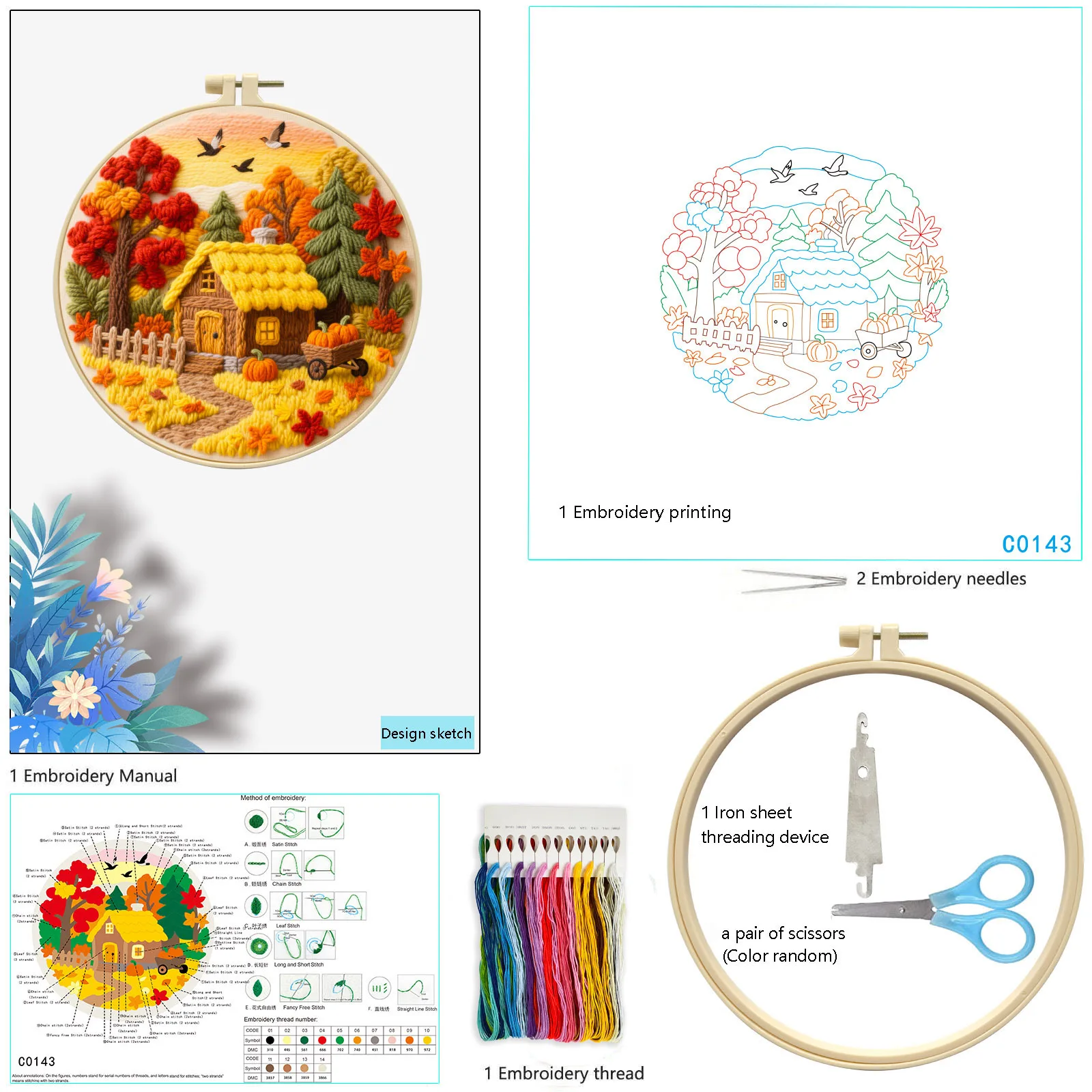 Animal Flowers Warm Season Punch Needle Embroidery Kit for Beginners Sewing Autumn  Christmas Gift Home Decoration Painting