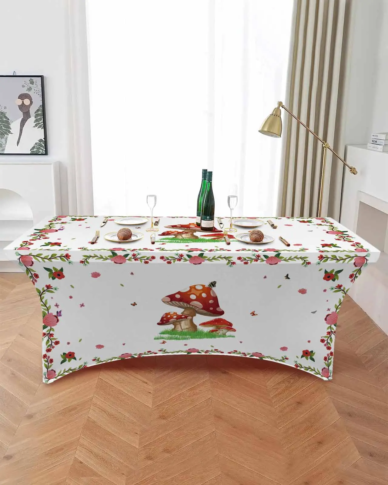 Flower Butterfly Mushroom Rectangular Elastic Table Skirt Wedding Hotel Table Cover Holiday Dining Table Tablecloth