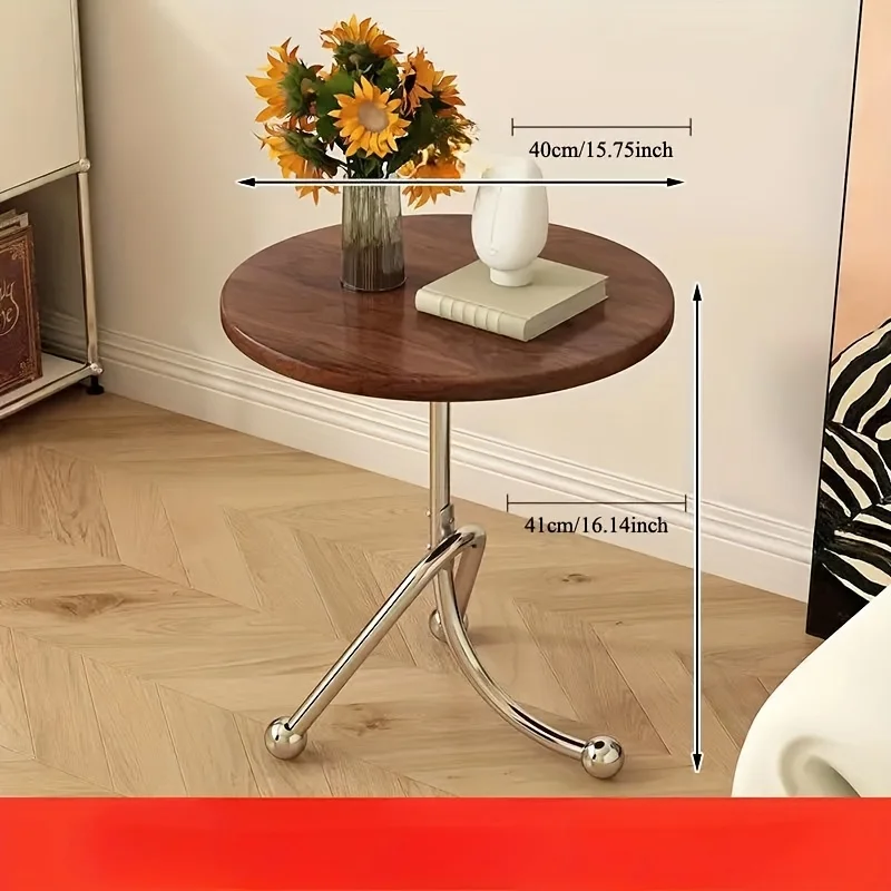 Circular Coffee Table with Retro Style, Space Saving Design, Adjustable Height, Movable Casters, Living Room Coffee Table