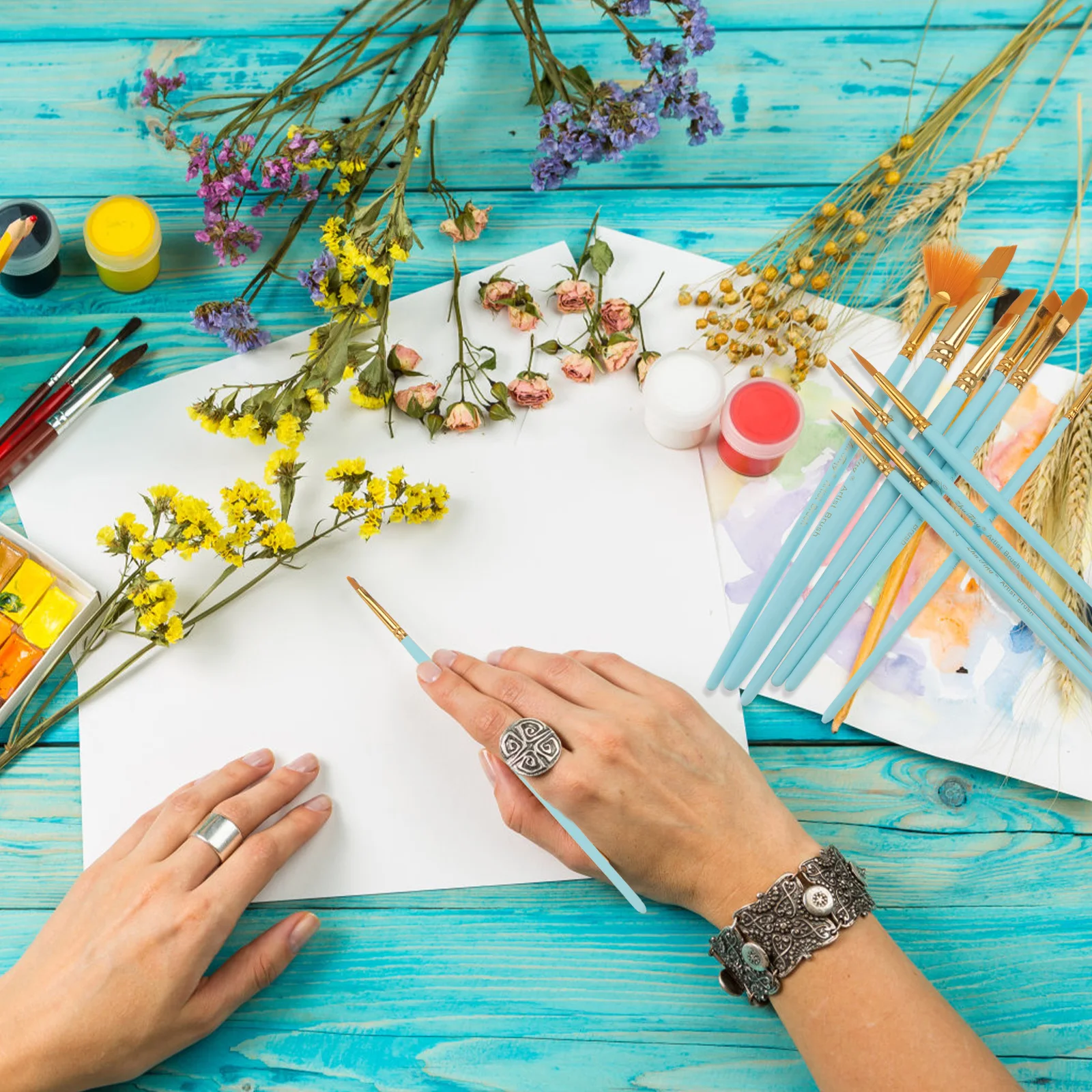 مجموعة فرش طلاء متعددة الوظائف من النايلون أدوات رسم فنية للشعر للأطفال والمبتدئين والمحترفين مجموعات فرش الرسم الأزرق