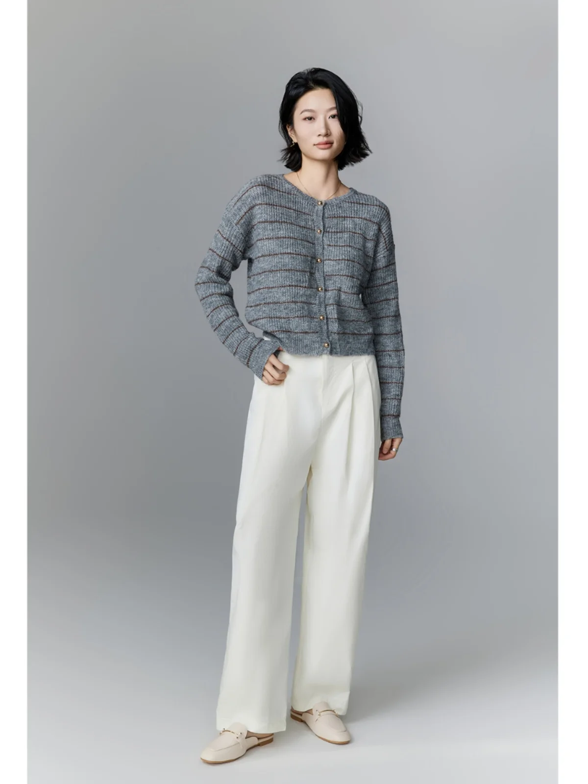 

Женский вязаный кардиган IUMOON, приталенный, в полоску, весна-осень, новый, свободный крой, трикотаж