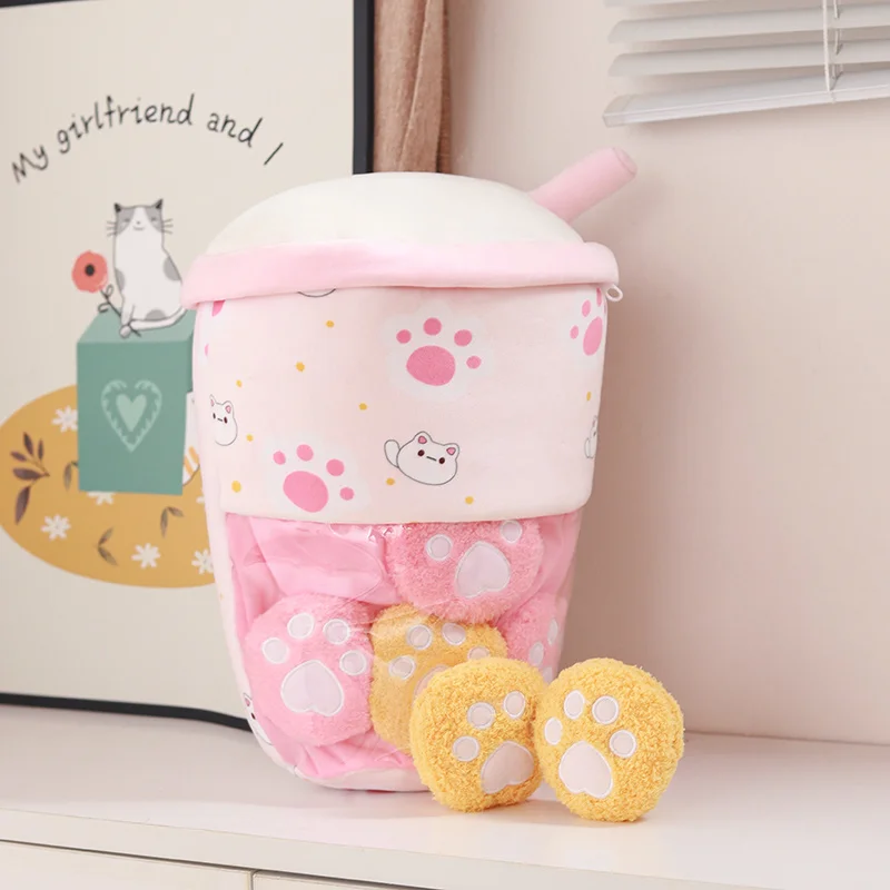 Kawaii Animal Balls Pudding Candy Bag Pillow Plush Stuffed Mini Doll Bubble Tea Cat Paw Tomatoes Puff Nap Plushie Pillow Gift