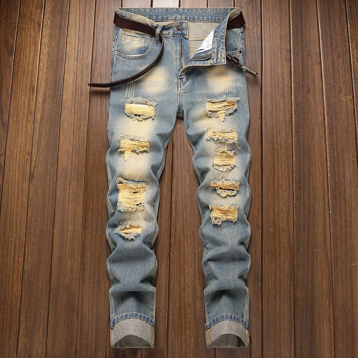 New Autumn Men's Slim Fit Jeans Vintage Retro Fashion Streetwear Non-Stretch Denim Pants Trendy Brand Trousers