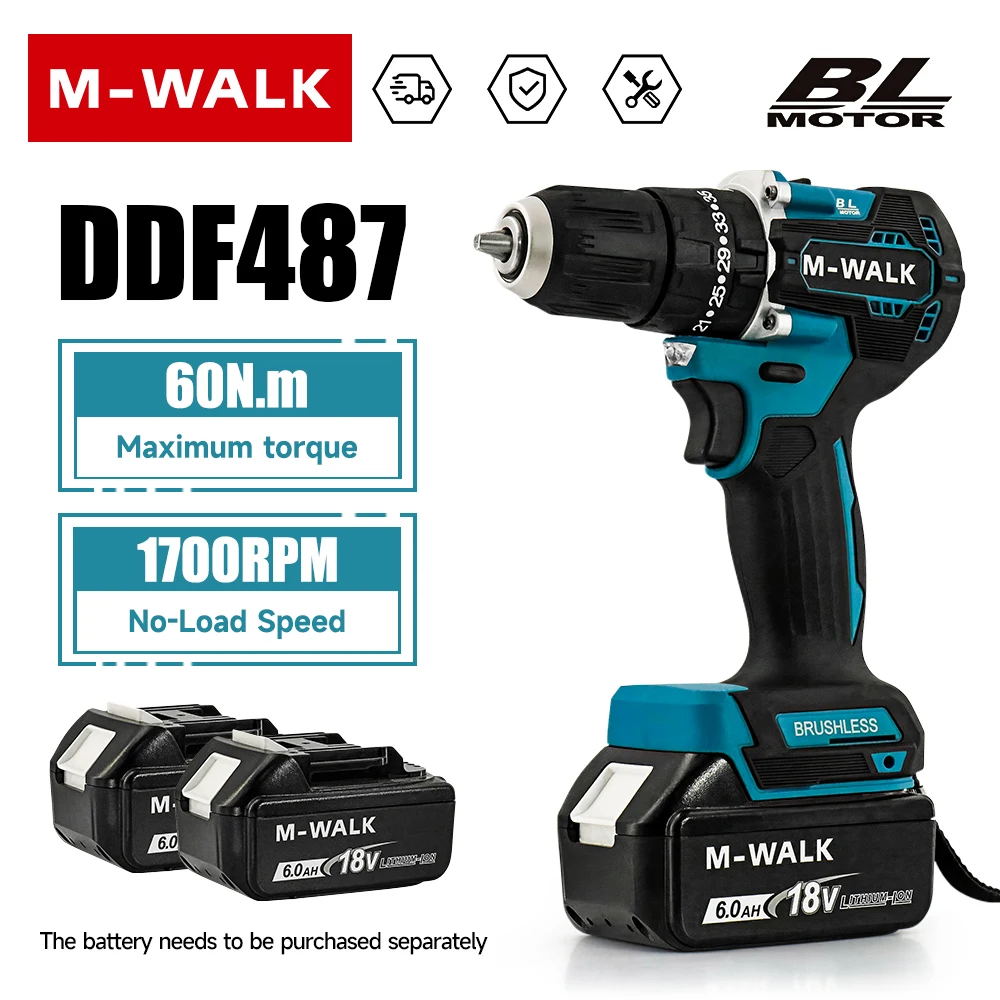 

10MM Brushless Impact Drill Cordless Electric Screwdriver Driver Drill Rechargeable Power Tool For Makita 18V Battery Pin DDF487