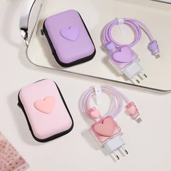 3D Love Heart Data Cable Protective Cover For iPhone 11 15 16 Pro Max 14 13 12 18W 20W Charger Cases Wire Winder Cable Organizer