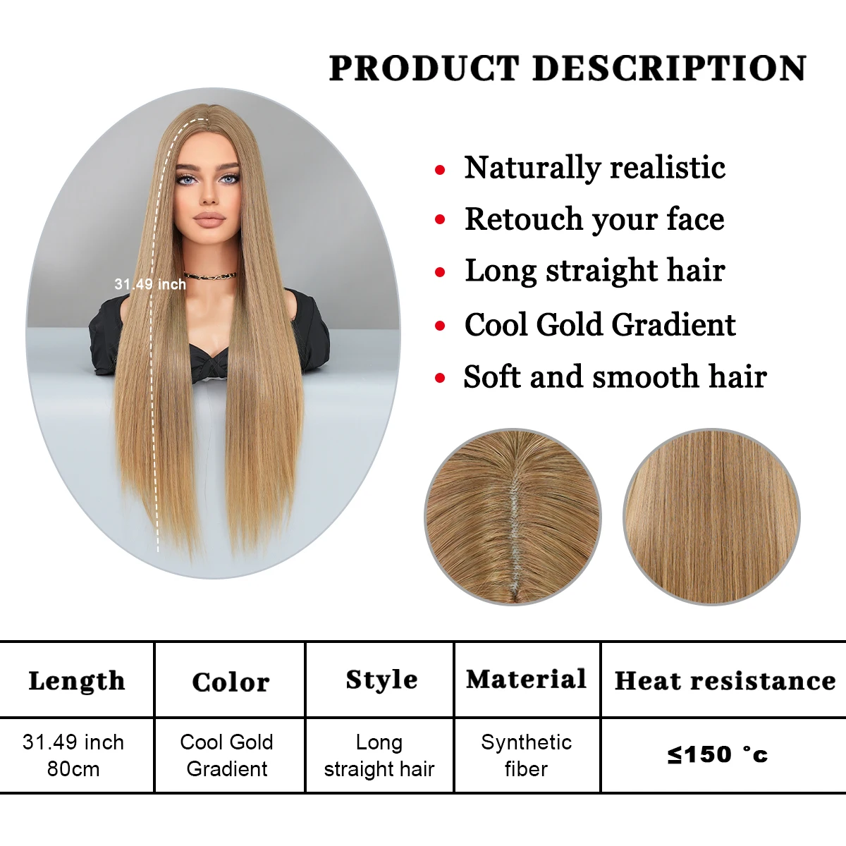 PARK YUN Long Straight Wigs For Women Omber Blonde Synthetic Hair African American Favorite Female Full Wig Mid Split Wig