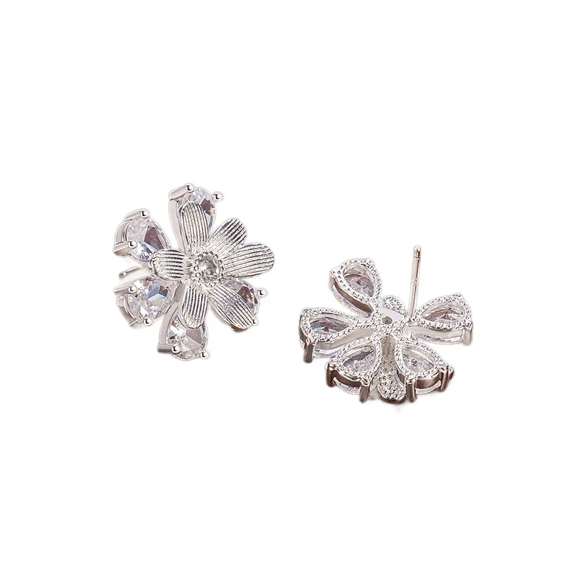 925 Sterling Silver Jewelry Exquisite 2-layer Crystal Flower Stud Earrings for Women Wedding Party Jewelry For Girls Friend Gift