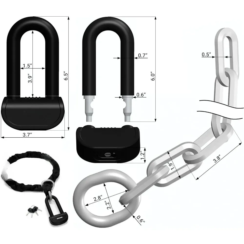 توصيل مجاني - قفل سلسلة أمان كبيرة للدراجات النارية بوزن 13 رطلًا - بطول 5 أقدام مع أعلى مستوى أمان ألماني 10 plus من 10 #4