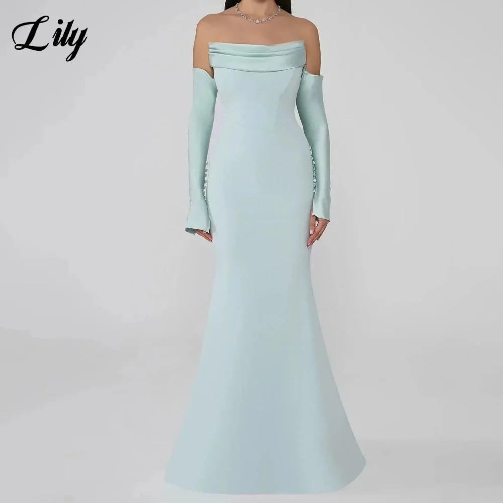 فستان سهرة بدون حمالات باللون الأزرق الزنبق مع طيات فساتين حفلات البوق من الساتان بطول الأرض فساتين لحضور الحفلات الموسيقية رداء السهرة حسب الطلب