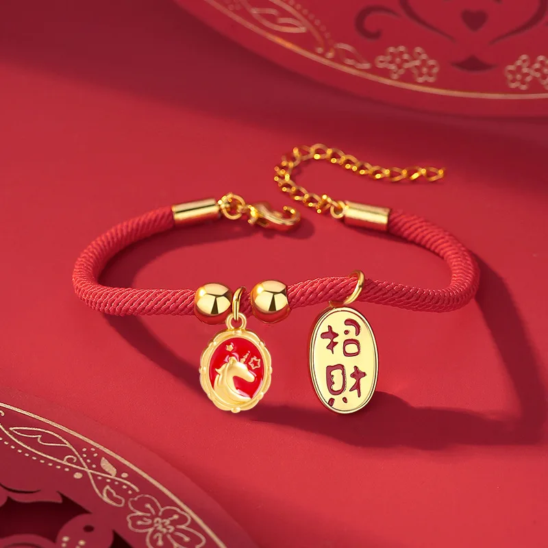 2026 Zodiac Horse Pendant Women Jewelry Lucky Blessing Card Braided Red Rope Bracelet For Lady Hand Accessories