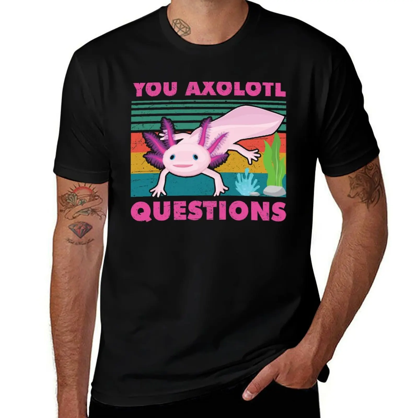 you axolotl questions graphic walking fish T-Shirt Street Style Casual Tee Shirt