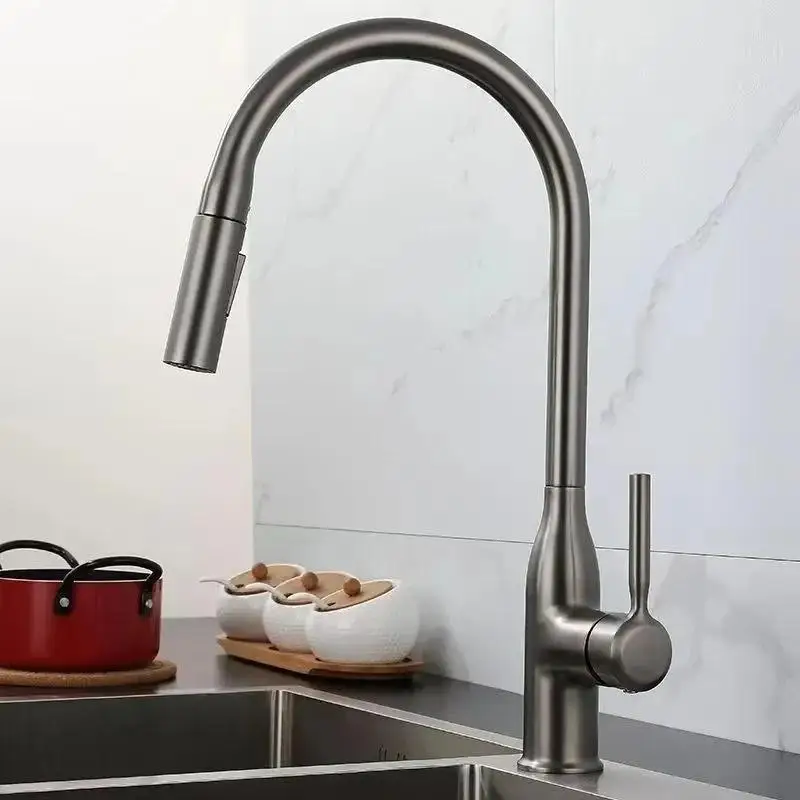 Pull Out Spout Kitchen Sink Faucet Spring Faucets 360° Rotation Mixer Tap Hot Cold Water with Pull Down Tap Sprayer with Hose