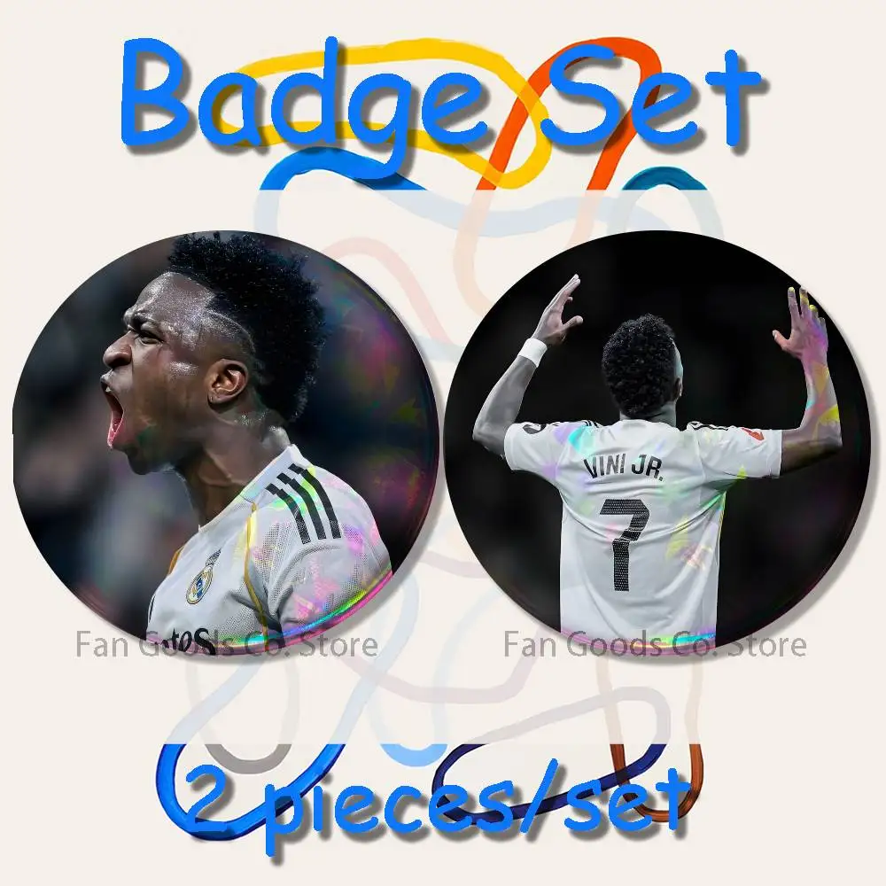 Football V-Vinicius Brooches for Backpack Accessories 25,32,44,58,75mm Round Enamel Pins 2-piece set Cartoon Anime Badge