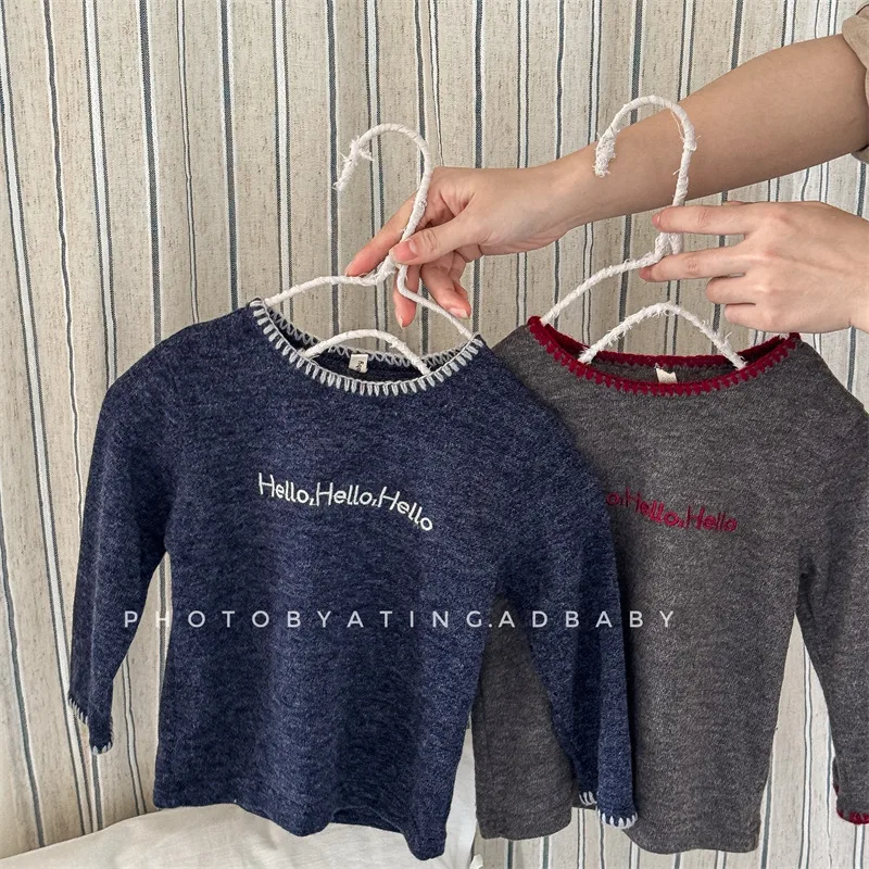 

2025 Autumn New Children Long Sleeve T Shirts Girls Letter Embroidery Bottoming Shirt Kids Casual Cotton Tops Girls Knitwear