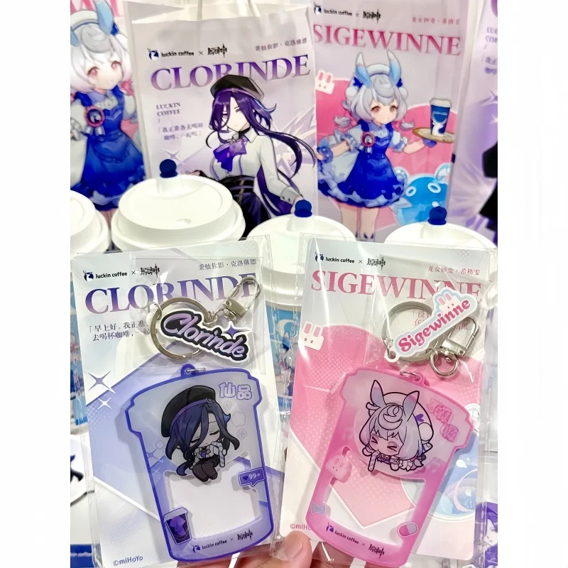 New Genshin Impact Link Peripheral Sigewinne Clorinde Keychain Stand Up Bubble Gun Cup Stickers Anime Peripheral Toys