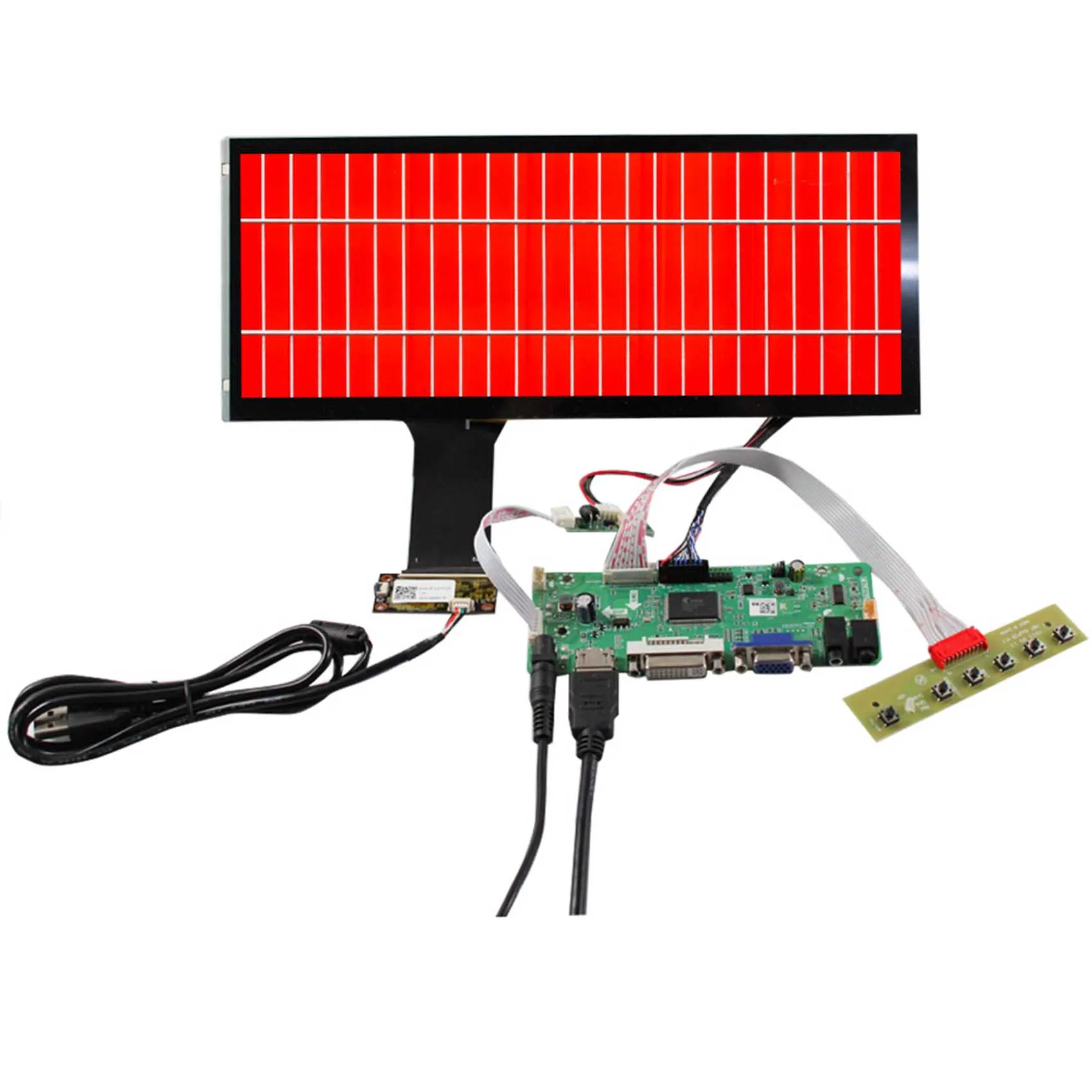 

20-контактный ЖК-дисплей Lvds, промышленная панель, сенсорный многопанельный сенсорный экран для ПК, 12,3 дюйма, 1280x480 с платой драйвера Dvi Vga