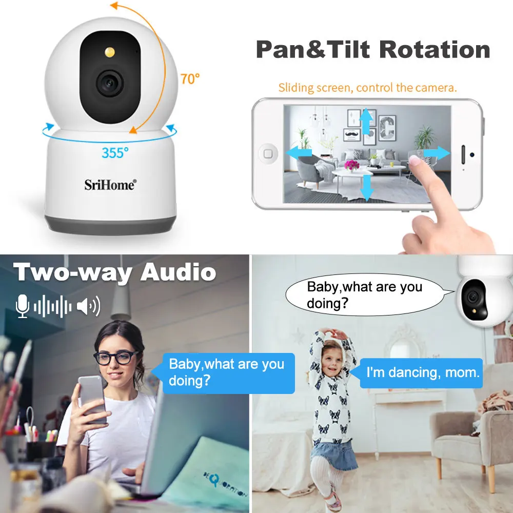 SriHome 5MP 5G WIFI IP Camera Smart Home Indoor Wireless Surveillance Audio Cam Automatic Tracking Security Baby Monitor