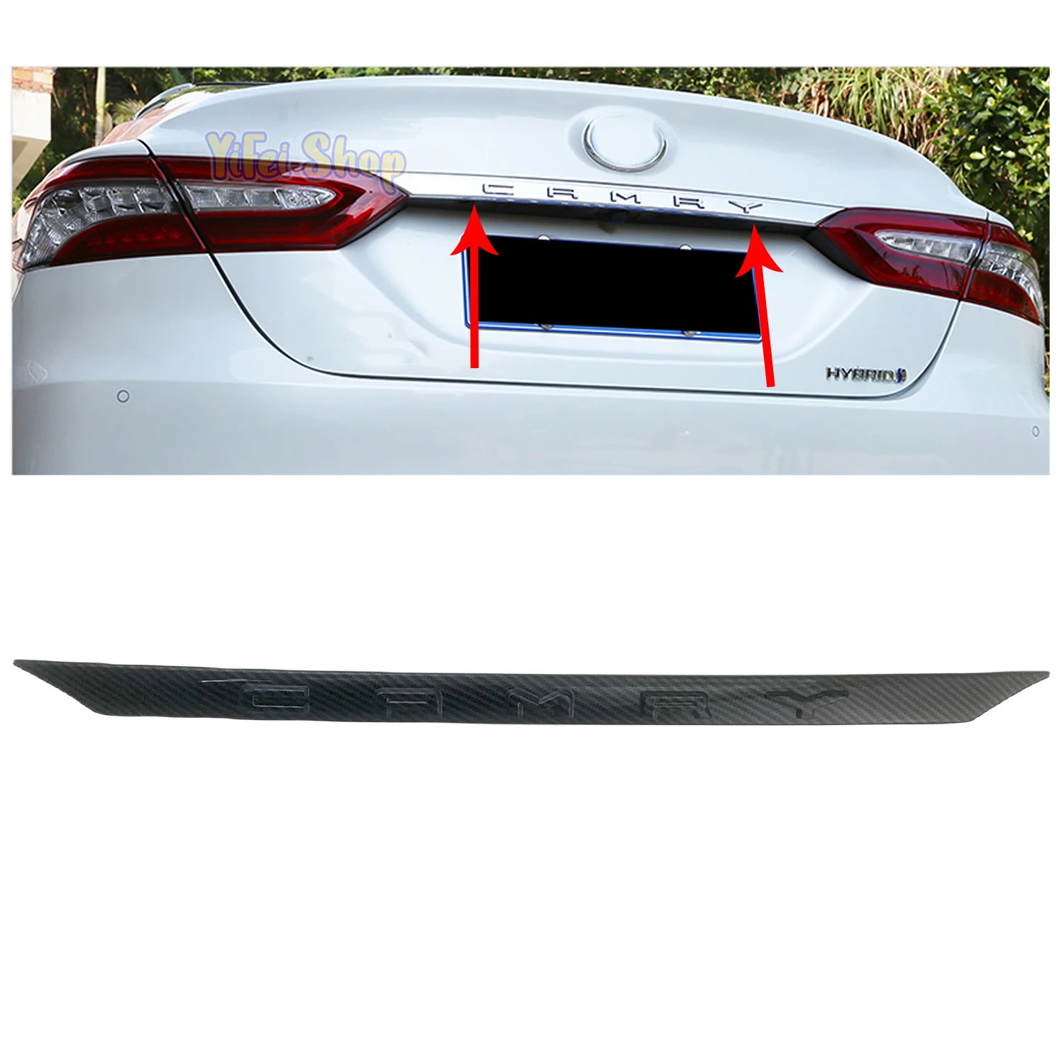 

1pcs New Paste Style Car ABS Chrome Carbon Accessories Plated Rear Trunk Lid Cover Trim 2018 2019 2020 For Toyota Camry 8