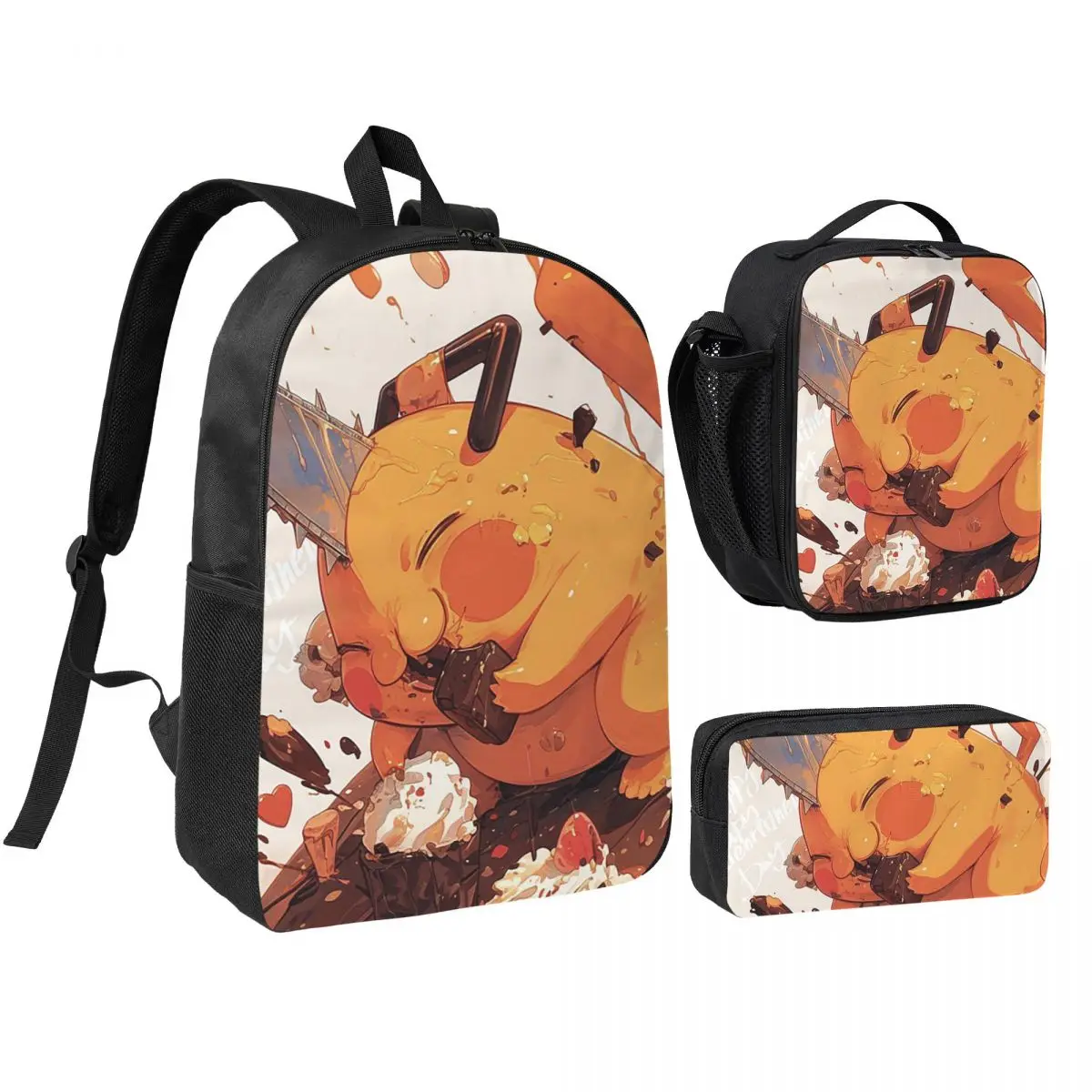 

Chainsaw Man Pochita Backpack Boys Girls BookBag School Bag Shoulder Bags 3ps Insulated Lunch Bag Pencil Case
