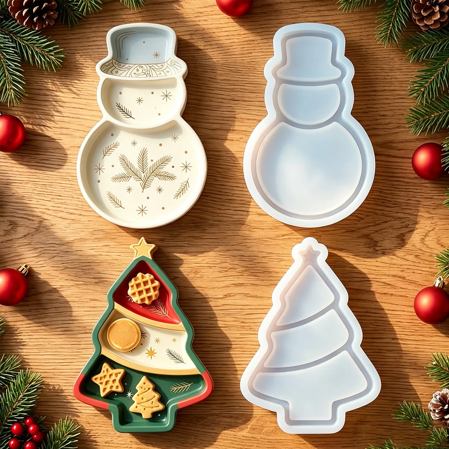 Christmas Divided Trinket Tray Silicone Mold Dish DIY Epoxy Resin Plaster & Concrete Holiday Jewelry Home Table Decor Craft