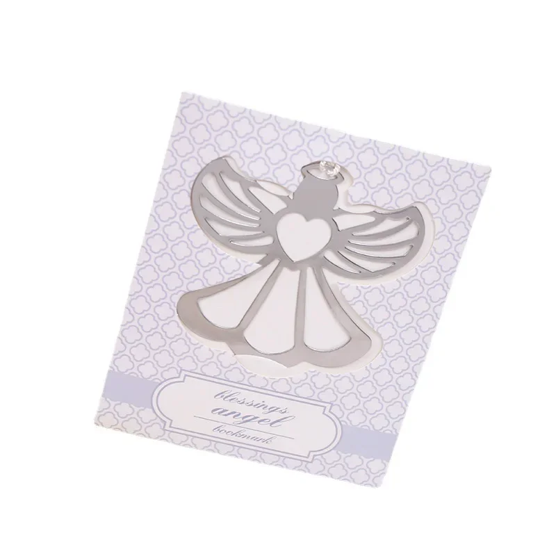 10/50Pcs FREE SHIPPING+"Blessings" Metal Angel Bookmark With a Lovely White Tassel Baby Christening Souvenir Wedding Favors