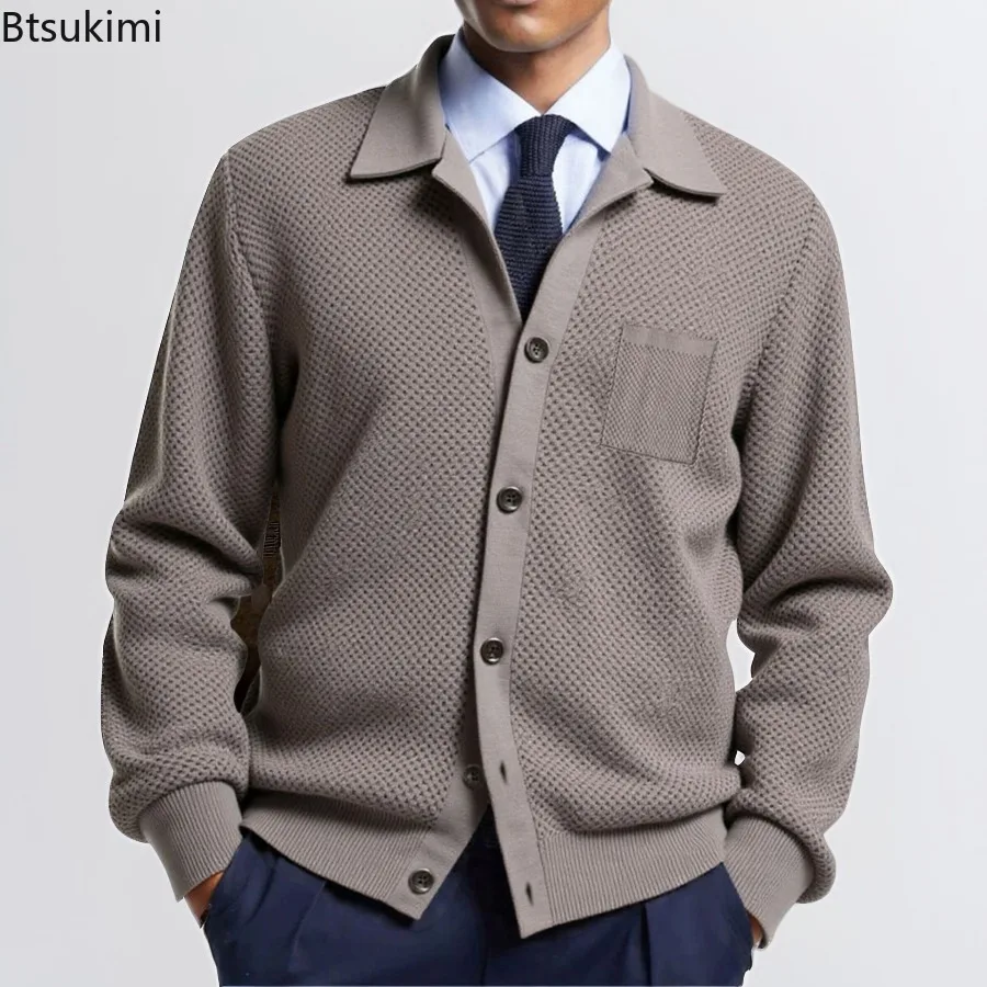 

Fall Winter New Men's Sweater Jackets Fashion Business Casual Button Lapel Knitted Sweater Coats Vintage Knitwear Cardigans Male