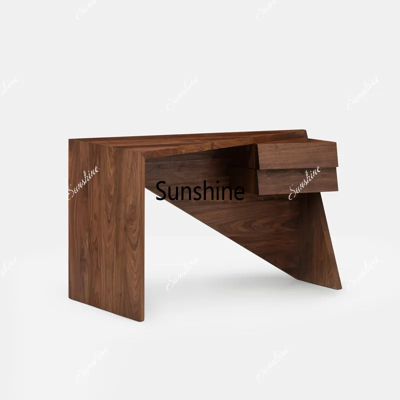 

Medieval wabi-sandy wind solid wood desk creative minimalist special-shaped desk