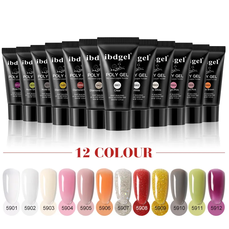 poligel 30ml  uv gel nail polish led 12 colors coat Acrylic Extension prolong Fast Builder Soak off nails polish