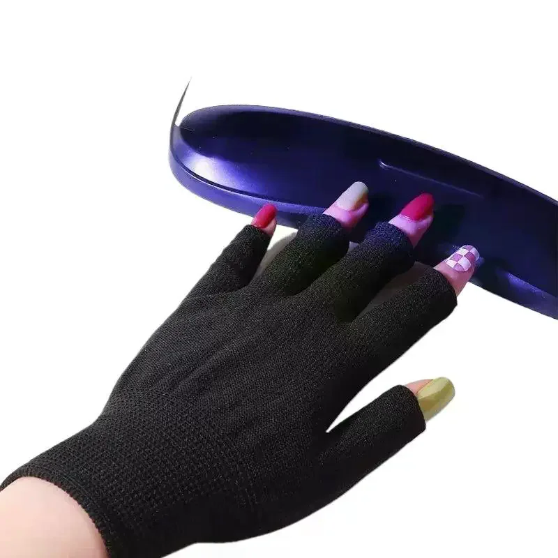 2Pcs 1 Pair New Anti UV Thin Nail Gloves Anti Black UV Gel Shield Glove Fingerless Manicure Nail Art Tools LED Lamp Nails Dryer