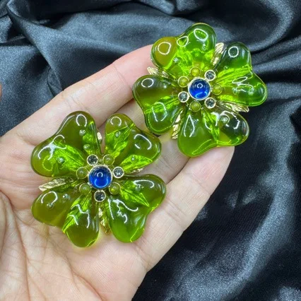 Transparent Resin Flower Ring for Women Vintage Colorful Glass Look Floral Statement Open Adjustable Ring 2 Colors