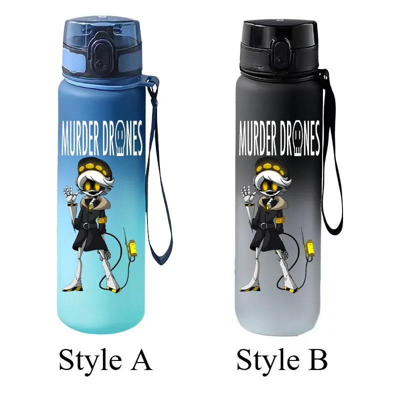 Murder Drone Cartoon Gradient Water Bottle Flip Cap Portable Sports Water Cup with Lanyard Anime Fan Gift view 2
