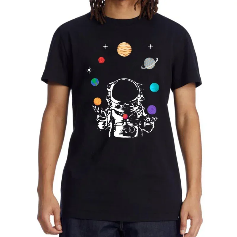 Funny Astronaut Print Casual Loose Cool T Shirt O-neck Male T-shirt Male Tees Tops Men's High Quality T-shirt