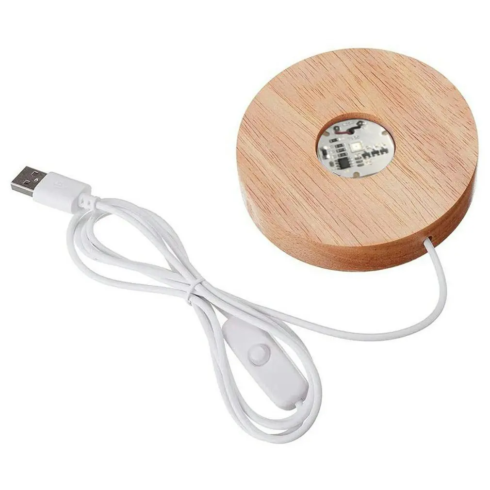 Hot 10cm Base per lampada a Led in legno interruttore per cavo USB luce notturna 3D Led Base per lampada da notte lunga acrilico fai da te luce