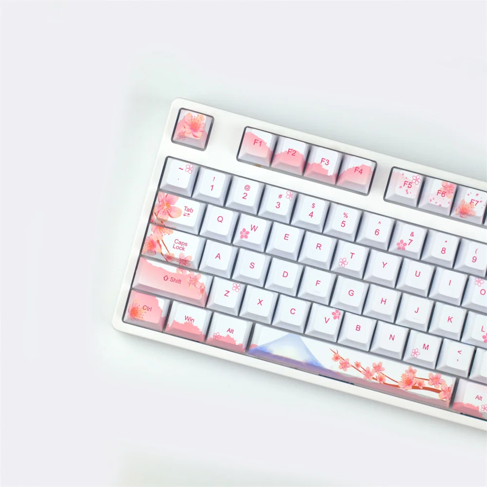 

A full set of Fuji Cherry Blossom keycaps PBT hot sublimation cherry original high button personalized girl powder mechanical ke