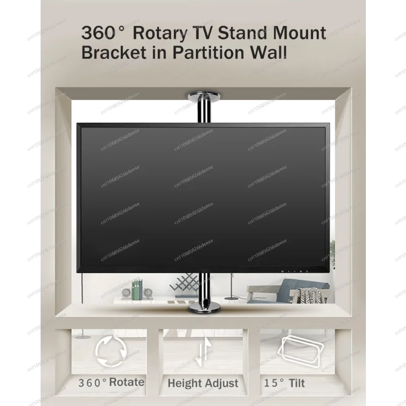 23-65 Inch Rotating TV Mount – BG11 Stainless Steel Partition Wall Bracket, Height Adjustable 86-114cm (New)