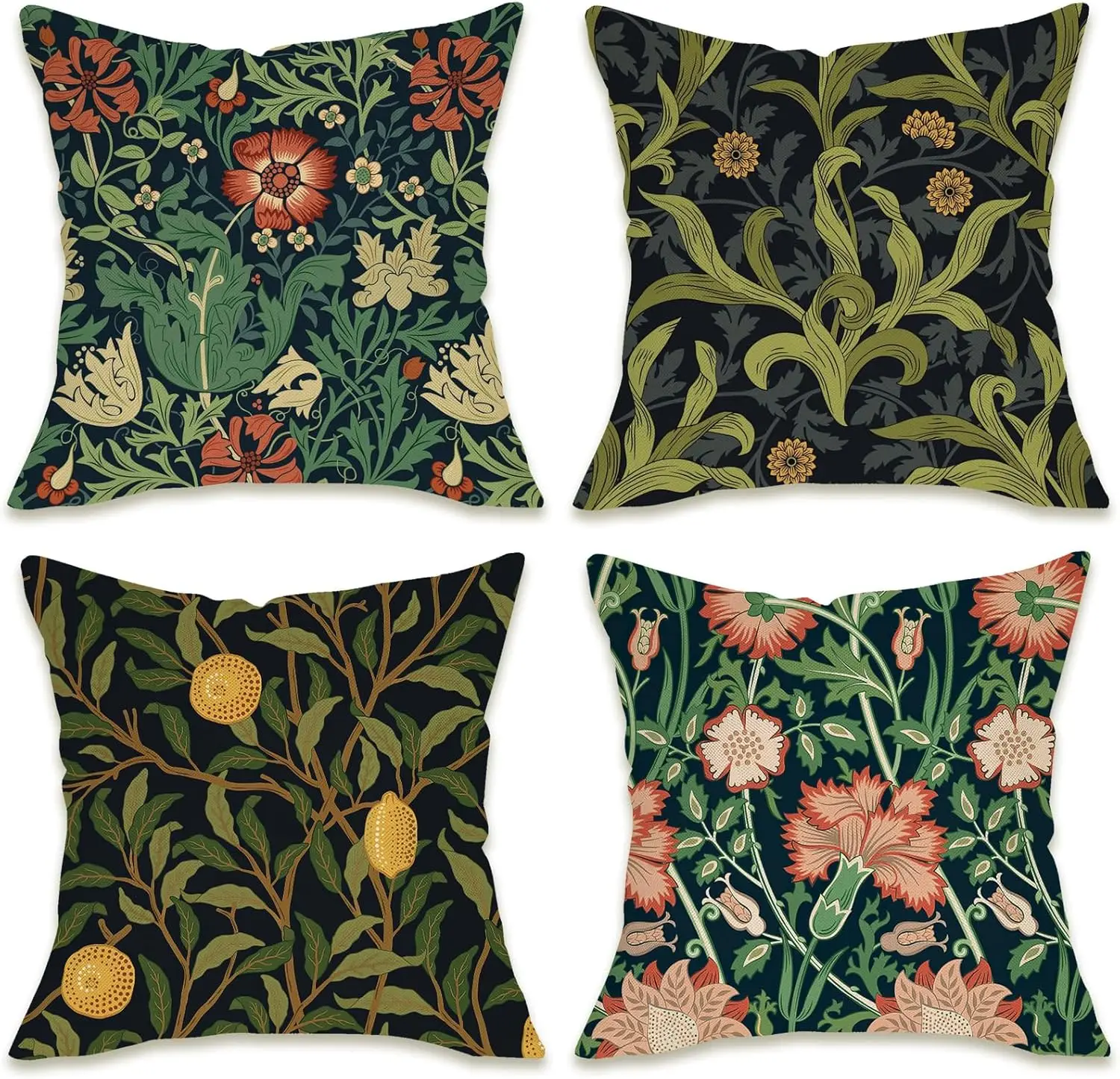 4Pcs Vintage Botanical Pillow Covers William Morris Inspired Cushion Cases for Dark Academia & Boho Living Room Sofa Decoration