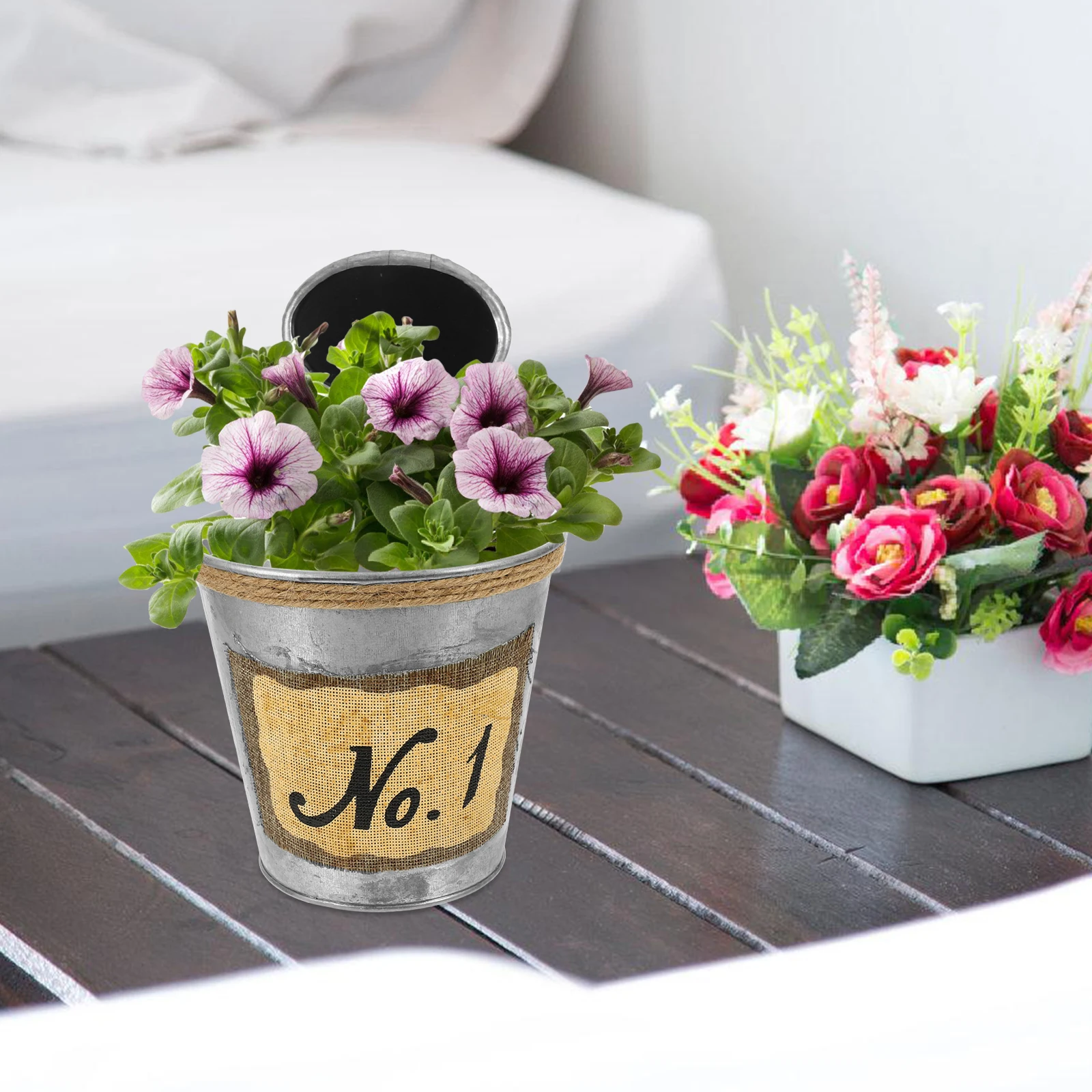 

Small Blackboard Flower Bucket Iron Vase Linen Container Plant Pot Vintage Home Decor Garden Supplies Tin Bucket