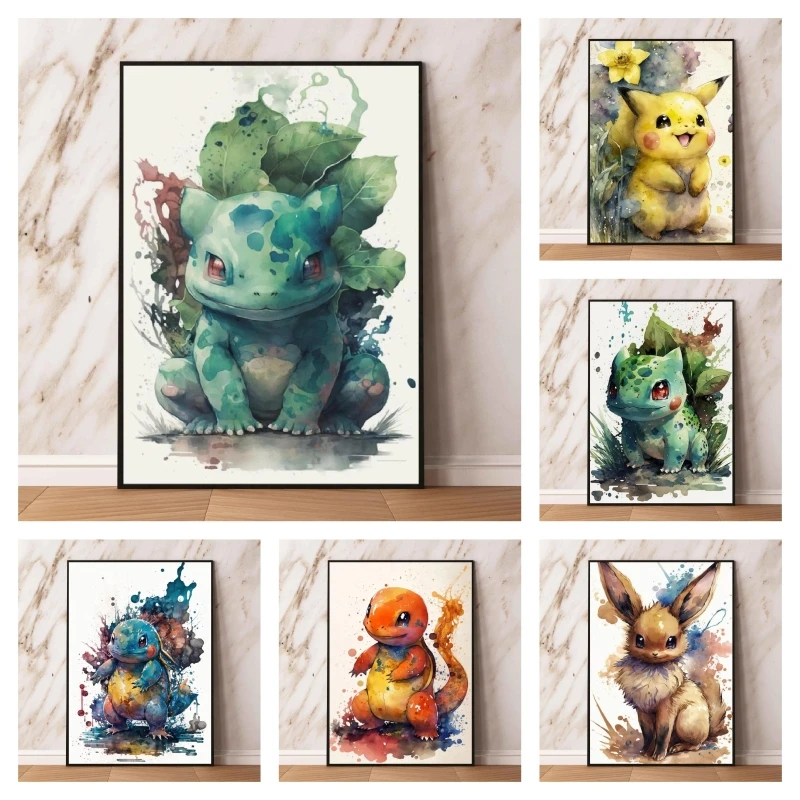 Pokemon IP - Dekoracyjna sztuka inspirowana Pokemonami Pikachu Eevee Śliczny postać Anime - Inspiracja Dekoracja ścienna do sypialni dla domów