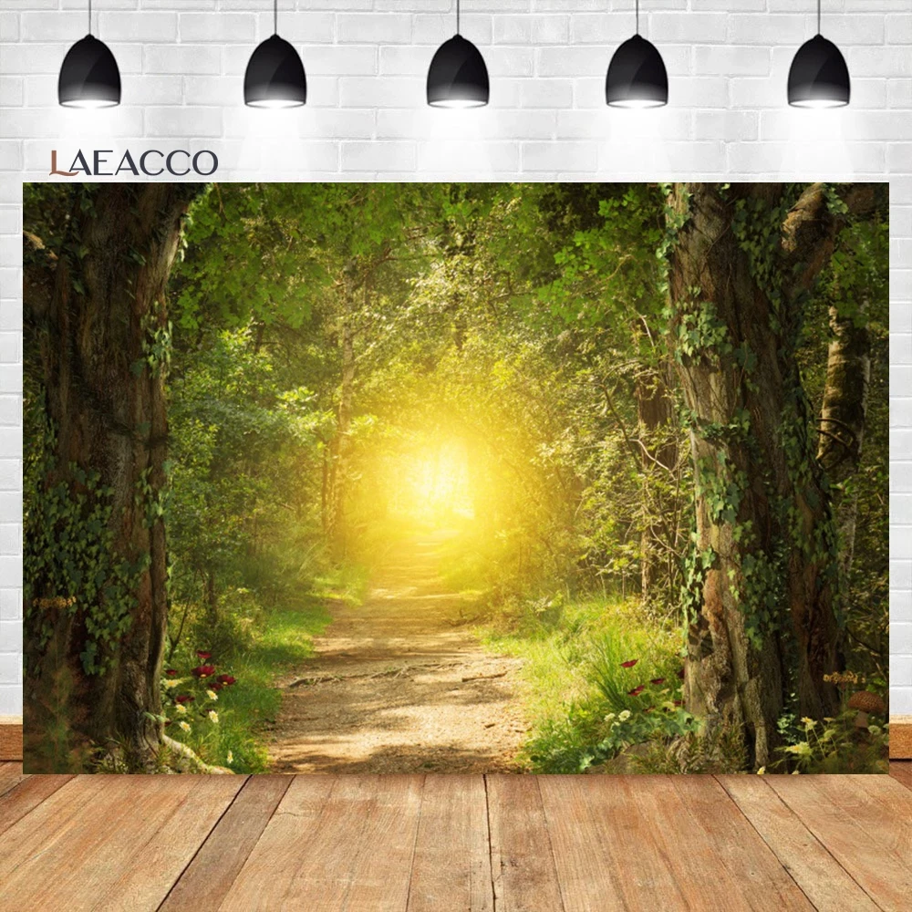 

Laeacco Spring Backdrop Rural Forest Trees Backdrop Blooming Flowers Green Grassland Nature Kids Portrait Photography Background