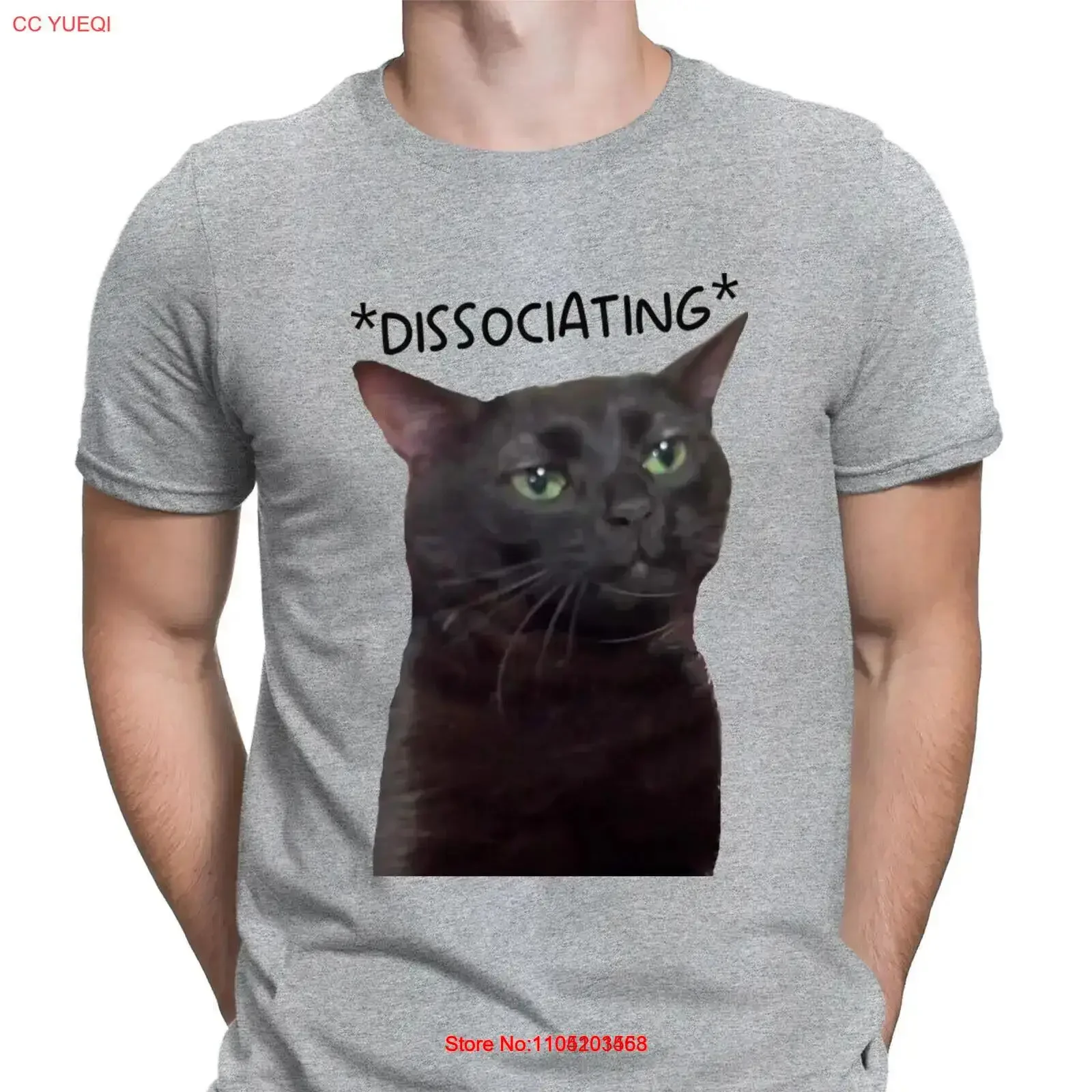 Dissociating Zoning Out Cat Meme Joke Funny Novelty Mens T Shirt Top D6 vintage Washed Breathable graphic streetwear Versatile